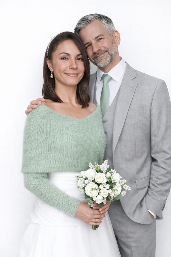 Sagegrüner Braut Bolero, gestricktes Hochzeits-Cover-Up für Brautjungfern, VG18